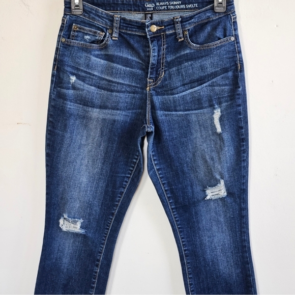 📌64 GAP ALWAYS SKINNY DISTRESSED DARK INDIGO JEANS WOMEN'S SIZE 8|29 - Picture 2 of 11